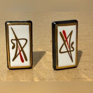 Vintage Victoria Fleming NY Rectangular Enamel Abstract Design Cufflinks